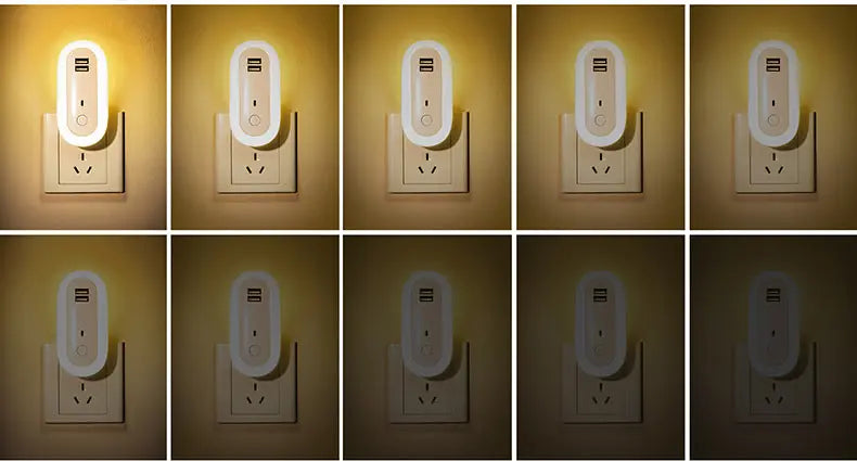 Oval Small Night Lamp With Dual USB Charging Port Remote Control Timing Plug-in Wall