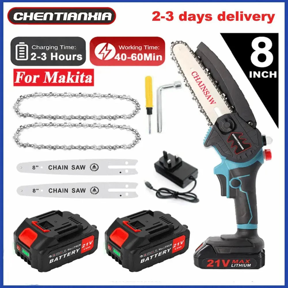 w brushless motor | 8-inch cutting bar | cordless electric chainsaw | energy saving