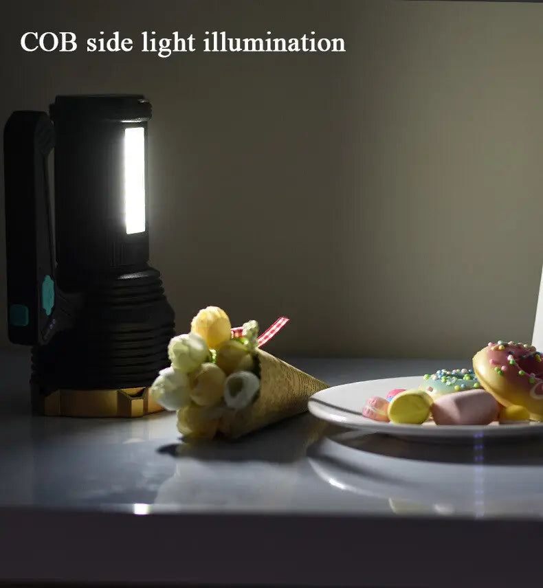 LED Torch USB Rechargeable COB Flashlight Spotlight Camping Light High Lumens Emergency Lamp 8 Modes Waterproof