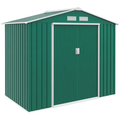 Outsunny 7 X 4ft Metal Garden Shed, Outdoor Storage Tool House With Ventilation Slots, Foundation Kit And Lockable Double Doors, Green