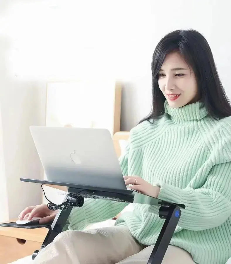 portable laptop desk with dual fans | adjustable height computer desk | small space desk with built-in fan | ultrasonic clean