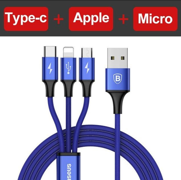 Baseus USB Cable 3-in-1 for iPhone and Android Devices