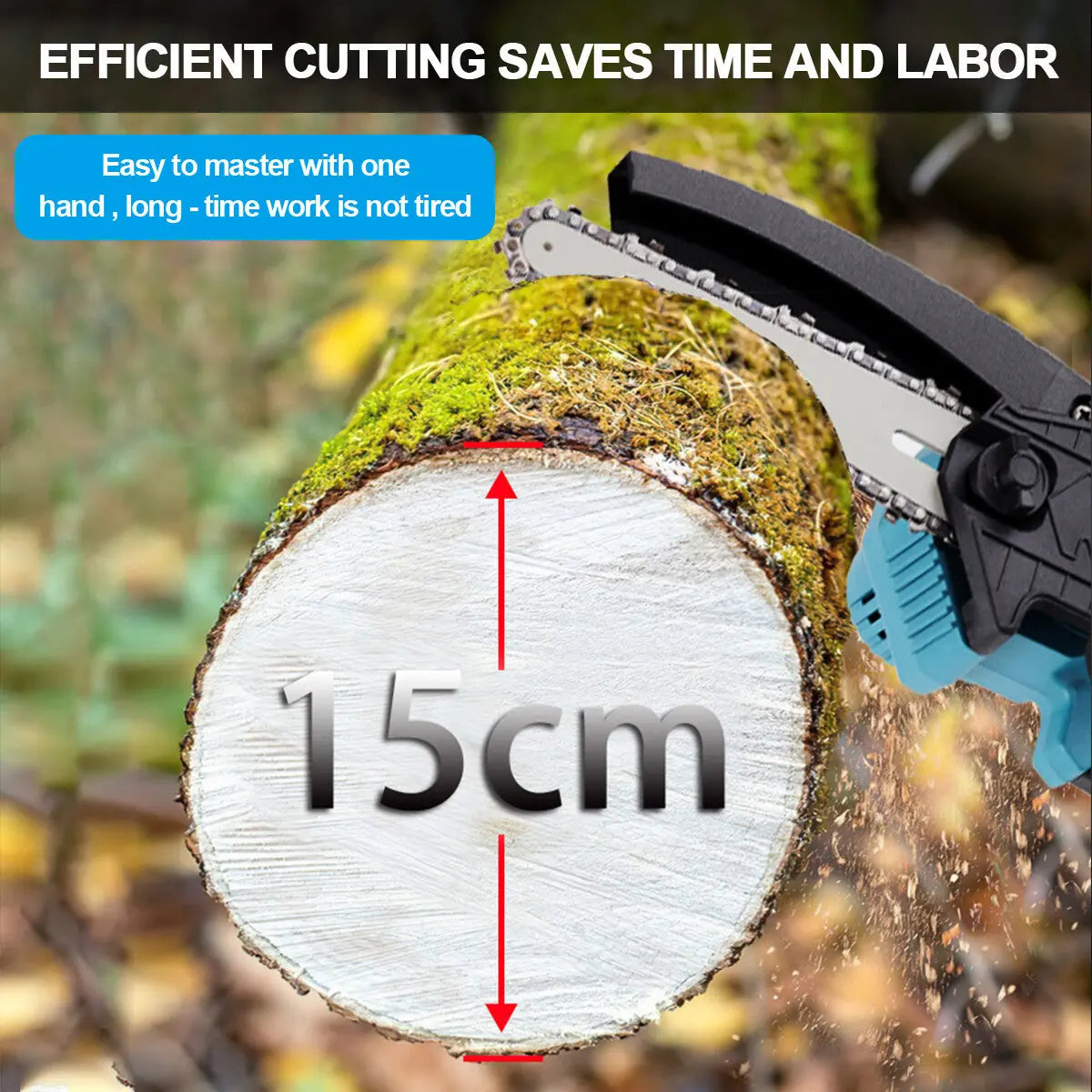 2 Batteries 8-4000W Mini Cordless Chainsaw Electric One-Hand Saw Wood Cutter