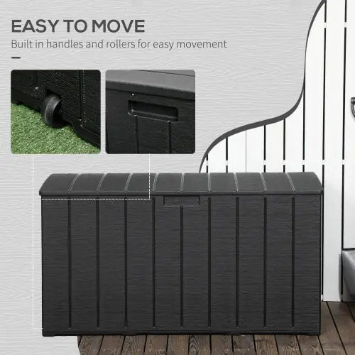 Outsunny 336 Litre Garden Storage Box, Water-resistant Heavy Duty Double Wall Plastic Container, Extra Large Outdoor Garden Furniture Organizer, Deck Cushion Chest With Wheels And Handles, Black