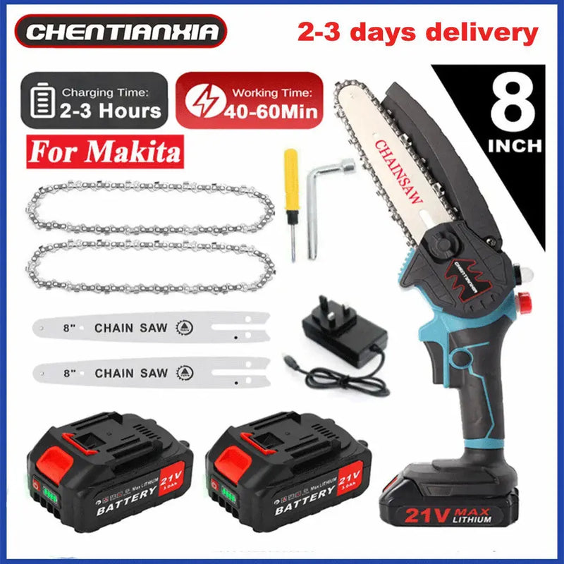 2 Batteries 8-4000W Mini Cordless Chainsaw Electric One-Hand Saw Wood Cutter Shoppergetty