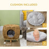 PawHut Wicker Cat Bed Cat House Stool With Washable Cushion, 44 X 43 X 41cm
