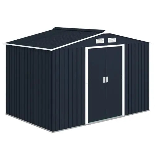 Outsunny 9 X 6ft Metal Bicycle Shed, Outdoor Storage Tool House With Ventilation Slots, Foundation Kit And Lockable Double Doors, Dark Grey