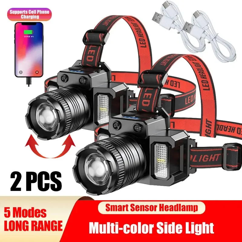 usb rechargeable headlamp | motion sensor head torch | zoomable led headlight | ultrasonic cleaning