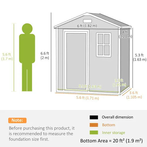 Outsunny 6 X 4ft Outdoor Shed With Foundation, Lockable Door, Vents, Windows, Plastic Shed For Tool Storage, Grey