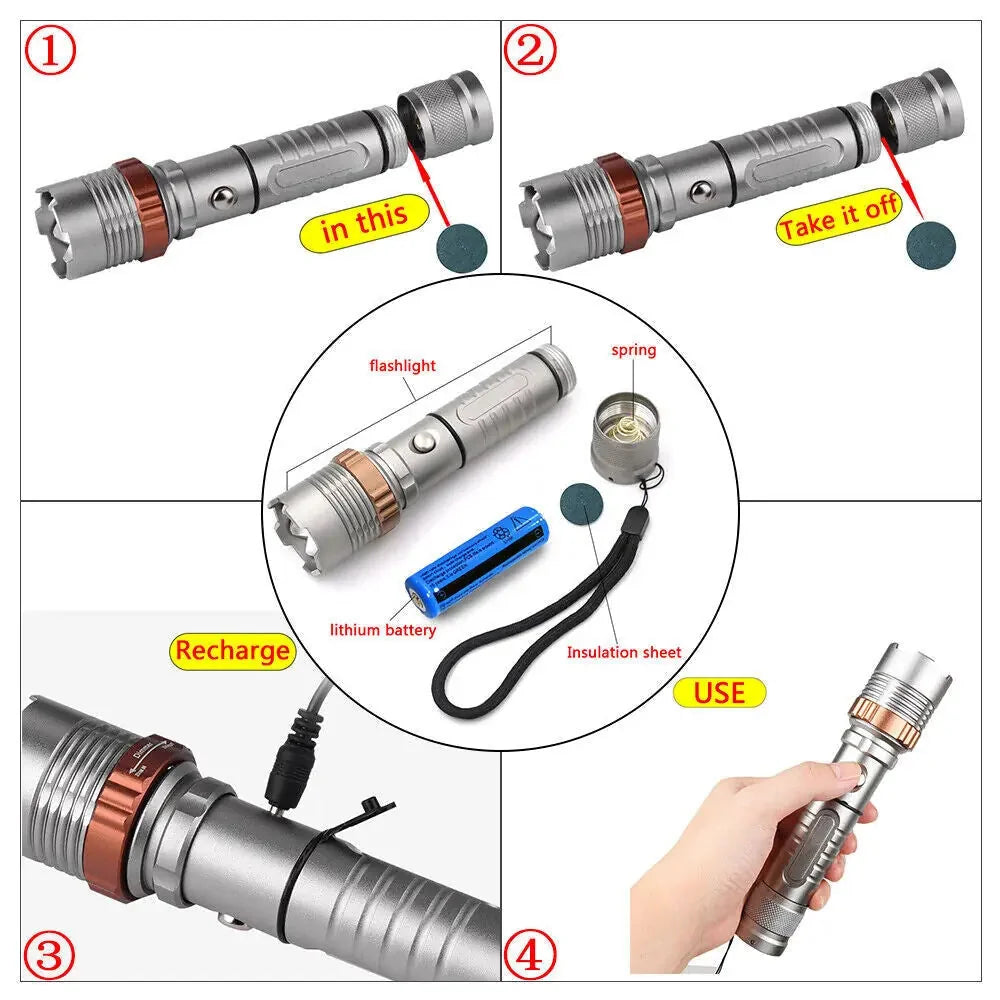 super bright tactical flashlight | rechargeable led work light | emergency escape hammer flashlight | ultrasonic cleaning