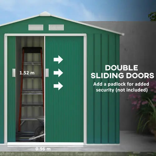 Outsunny 7 X 4ft Metal Garden Shed, Outdoor Storage Tool House With Ventilation Slots, Foundation Kit And Lockable Double Doors, Green