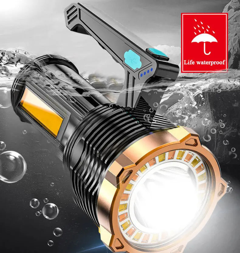LED Torch USB Rechargeable COB Flashlight Spotlight Camping Light High Lumens Emergency Lamp 8 Modes Waterproof