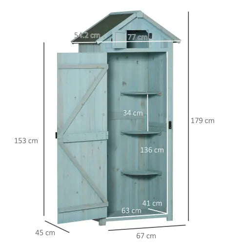 Outsunny Garden Shed Vertical Utility 3 Shelves Shed Wood Outdoor Garden Tool Storage Unit Storage Cabinet, 77 X 54.2 X 179cm - Blue