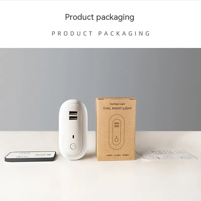 Oval Small Night Lamp With Dual USB Charging Port Remote Control Timing Plug-in Wall