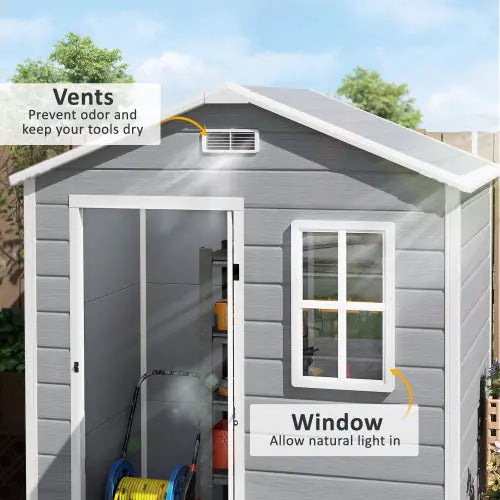 Outsunny 6 X 4ft Outdoor Shed With Foundation, Lockable Door, Vents, Windows, Plastic Shed For Tool Storage, Grey