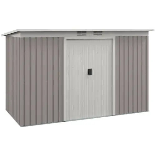 Outsunny Corrugated Garden Metal Storage Shed Outdoor Equipment Tool Box With Kit Ventilation Doors 9x 4FT Light Grey