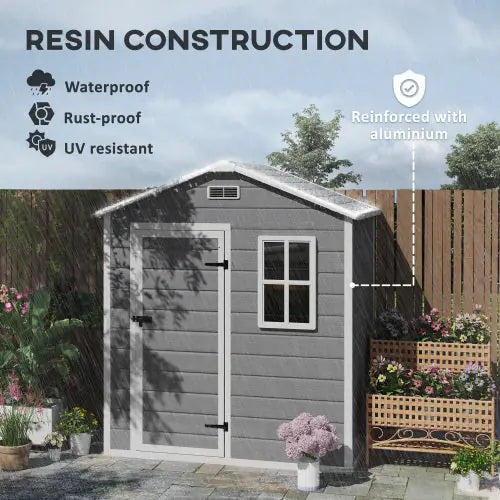 Outsunny 6 X 4ft Outdoor Shed With Foundation, Lockable Door, Vents, Windows, Plastic Shed For Tool Storage, Grey