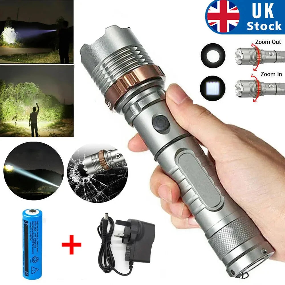 super bright tactical flashlight | rechargeable led work light | emergency escape hammer flashlight | ultrasonic cleaning