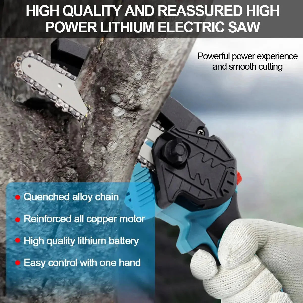 w brushless motor | 8-inch cutting bar | cordless electric chainsaw | ultrasonic cleaning