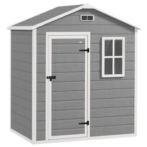 Outsunny 6 X 4ft Outdoor Shed With Foundation, Lockable Door, Vents, Windows, Plastic Shed For Tool Storage, Grey