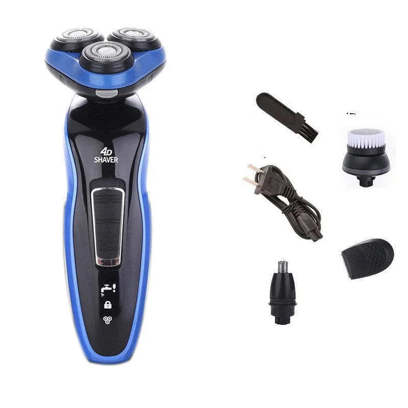 rechargeable electric shaver | triple blade razor for men | 4-in-1 grooming kit | ultrasonic cleaning