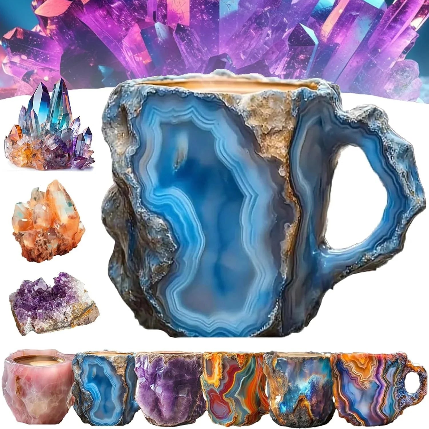 ml resin coffee mug | mineral crystal coffee cup | heat-resistant handle mug | ultrasonic cleaning