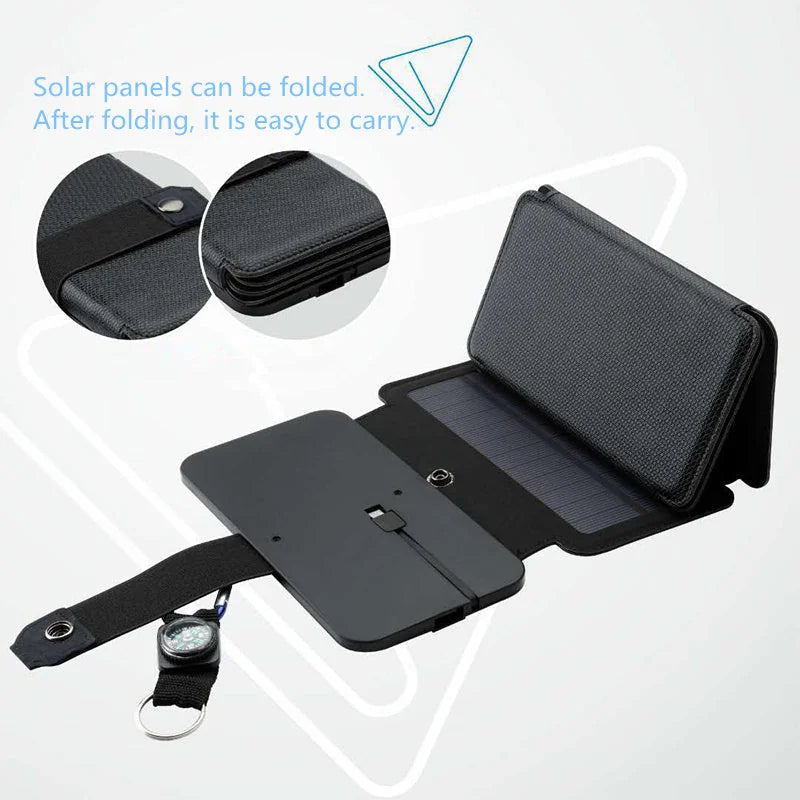 portable solar charger | 5v 21a usb output | camping solar panel | energy saving