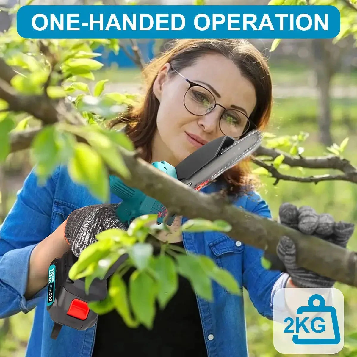 w brushless motor | 8-inch cutting bar | cordless electric chainsaw | ultrasonic cleaning