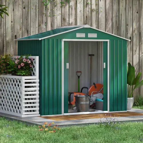 Outsunny 7 X 4ft Metal Garden Shed, Outdoor Storage Tool House With Ventilation Slots, Foundation Kit And Lockable Double Doors, Green