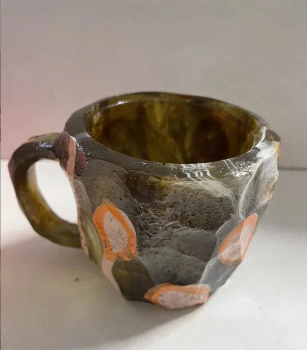 ml resin coffee mug | mineral crystal coffee cup | heat-resistant handle mug | ultrasonic cleaning