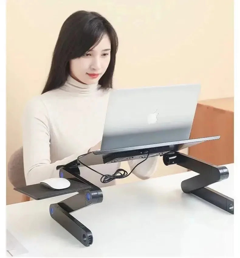 portable laptop desk with dual fans | adjustable height computer desk | small space desk with built-in fan | ultrasonic clean